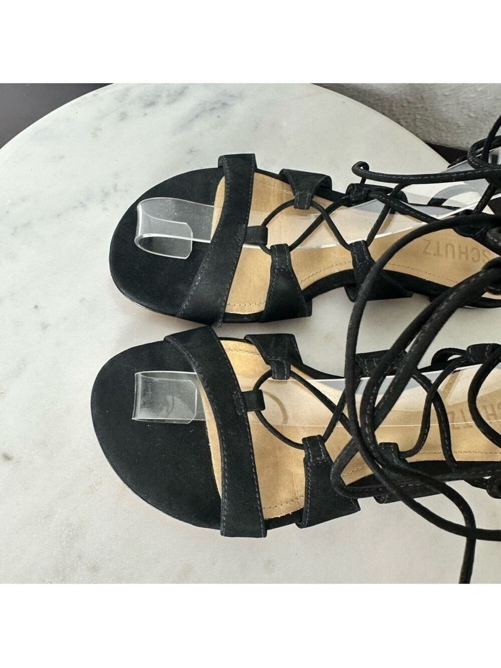 Schutz Erlina Black Suede Flat Gladiator Sandals Women’s 6.5B Strappy Boho Beach - Picture 4 of 9